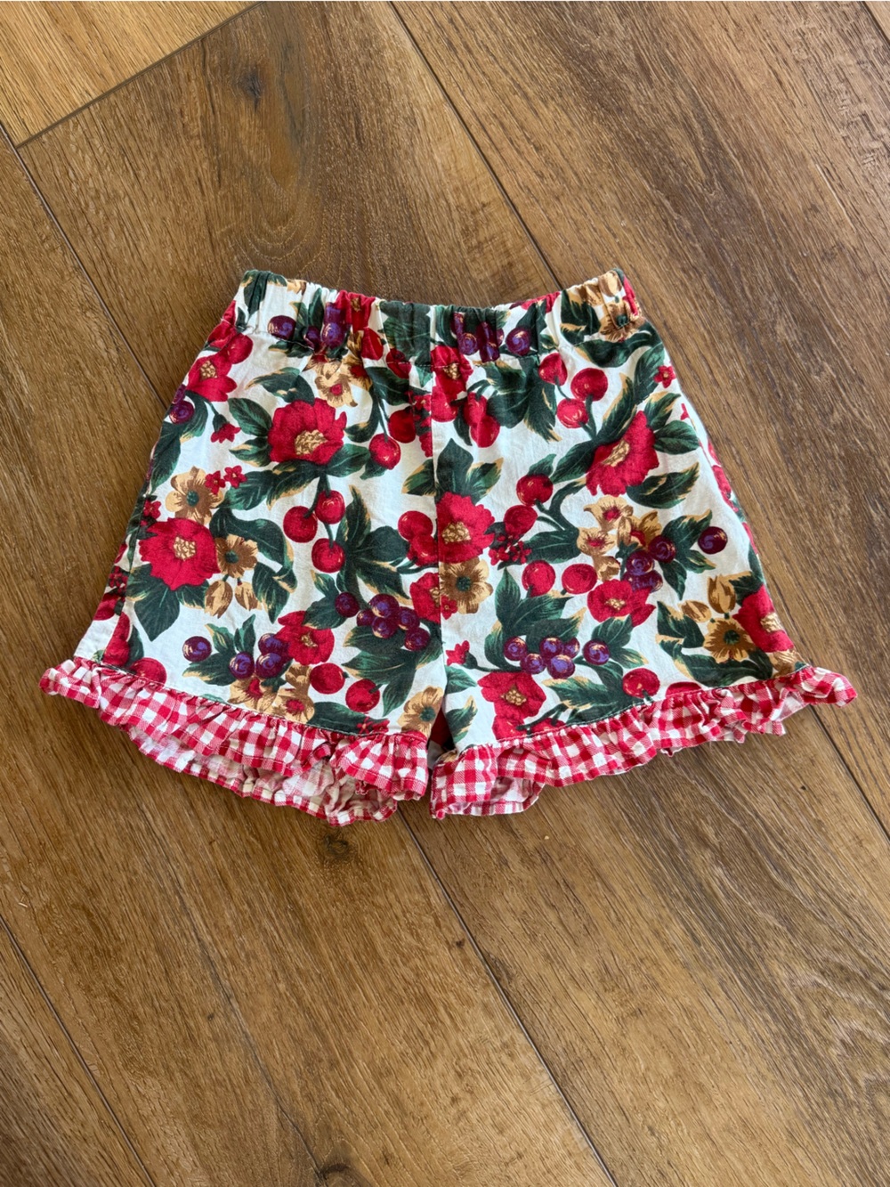 Vintage Kids Floral & Cherry Print Ruffle Shorts